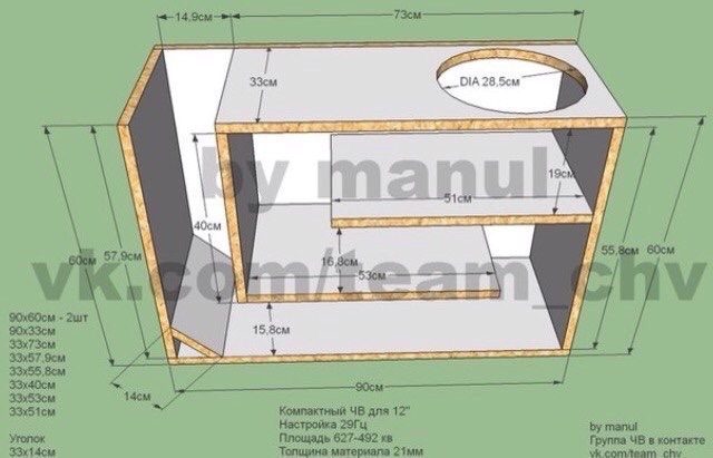 Чертеж короба сабвуфера на ваз 2114