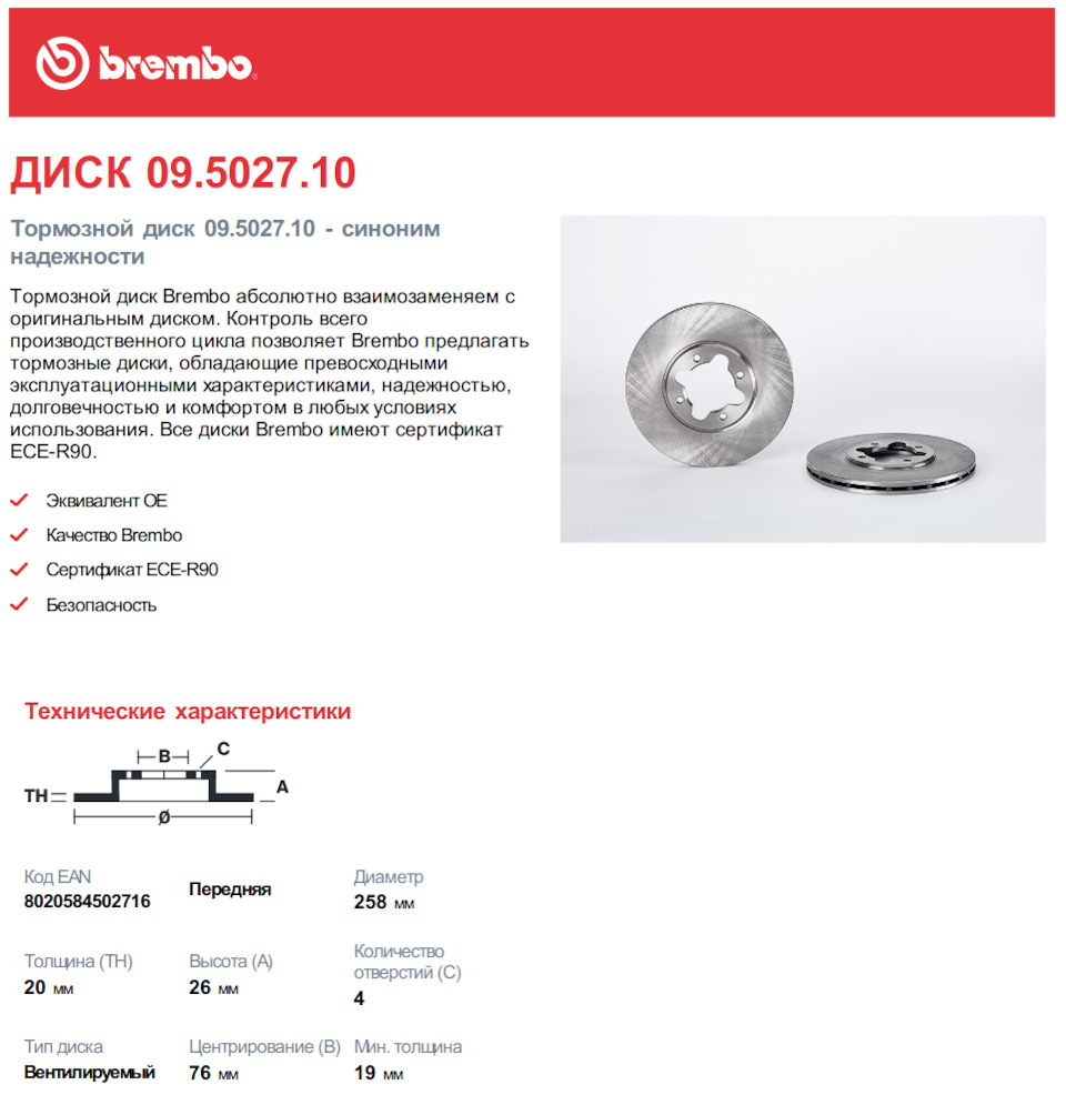 Параметры передних тормозных дисков AA63. — Toyota Carina (3G), 1,5 л ...