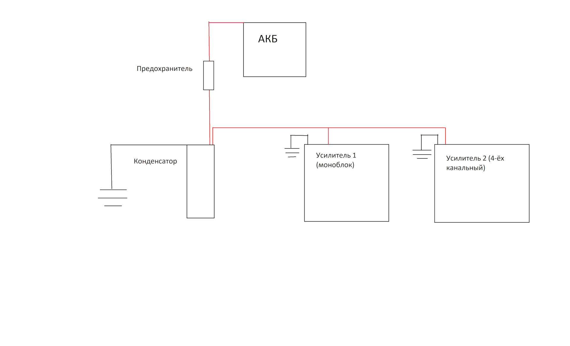 Схема подключения усилителя через конденсатор. Схема подключения усилителя Рено Логан. Схема подключения конденсатора к усилителю автомобиля. Подключение 2 усилителей к аккумулятору.
