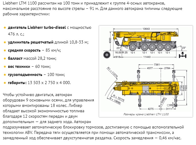 Вес автокрана. Автомобильные краны Либхер LTM 1100 производительность. Габариты крана Либхер 100 тонн. Параметры крана Либхер ЛТМ 1100. Автокран Либхер ЛТМ 1100 4.2 характеристики.