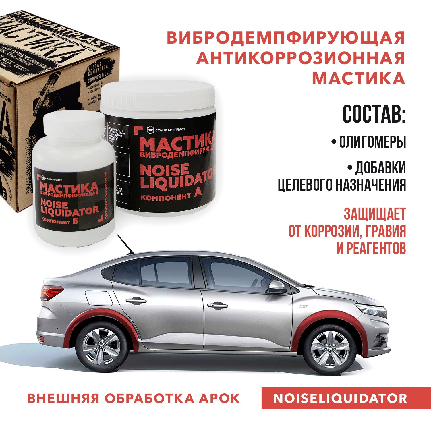 Вибродемпфирующие мастики. Мастика антикоррозионная вибродемпфирующая NOISELIQUIDATOR. Мастика двухкомпонентная вибродемпфирующая NOISELIQUIDATOR!!!!. Стандартпласт упаковка.