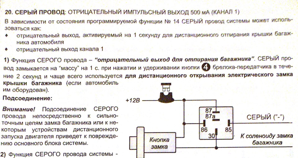 Схема подключения активатора багажника