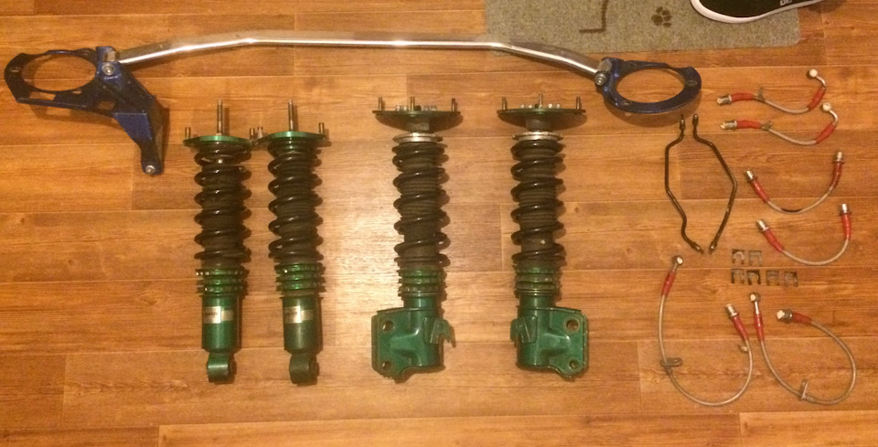 Распорка CUSCO на передние чашки стоек с упором в ГТЦ Стойки TEIN MONOFLEX sport spec winding master Шланги Legacy STI стандартные армированные. — Subaru B4 (BE)