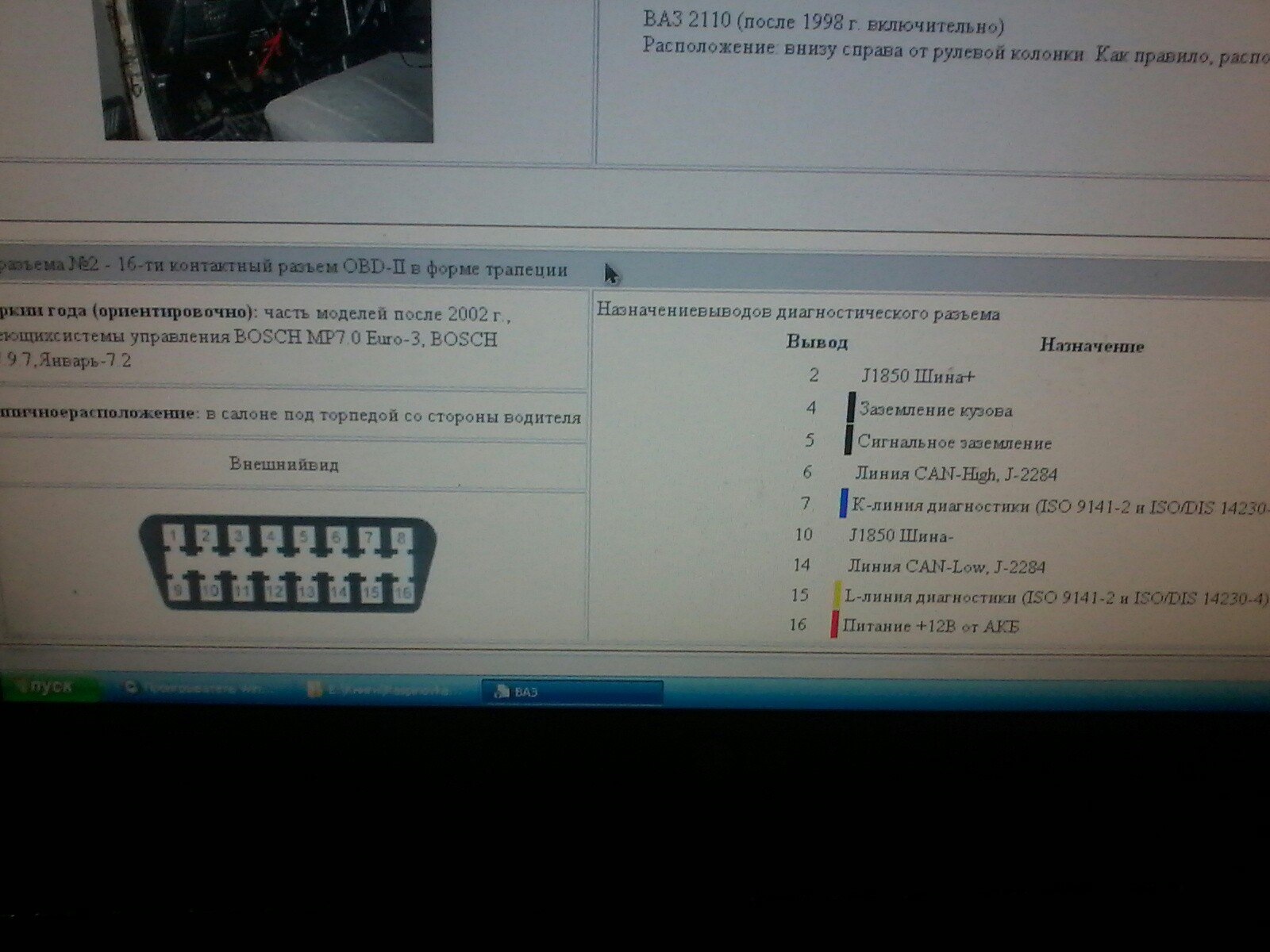 разъём obd 2 распиновка