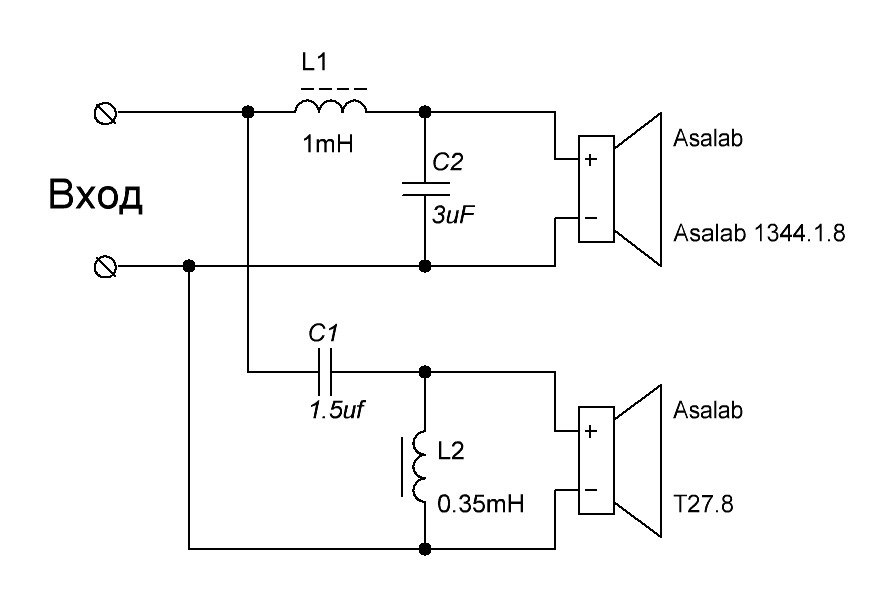 Производится двухканальная стерео с частотой. Схема фильтра двухполосной акустической системы. Схема фильтра двухполосной акустики 6ом. Схема фильтров для акустики 4а32. Фильтр НЧ для динамика 4 ом схема.