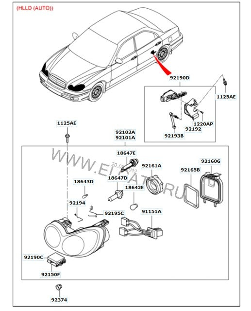 Регулировка угла наклона фар HYUNDAI SONATA V (NF) 2.0 VVTi GLS 2008 - 2010