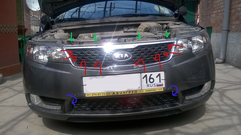Защитная сетка радиатора — KIA Cerato (2G), 1,6 л, 2013 года | своими ...