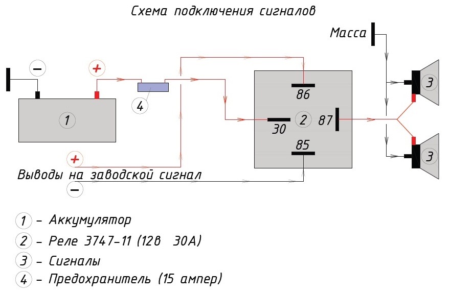 схема подключения сигнала реле