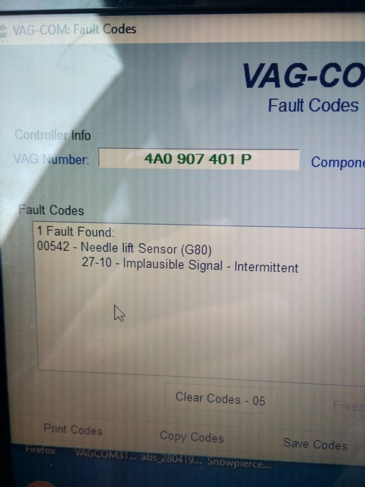 Vag fault code