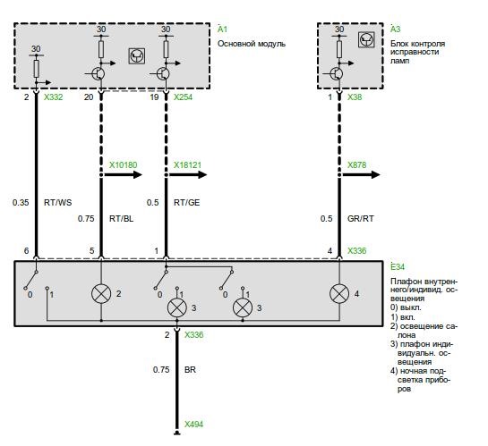 Бмв е34 схема освещения салона