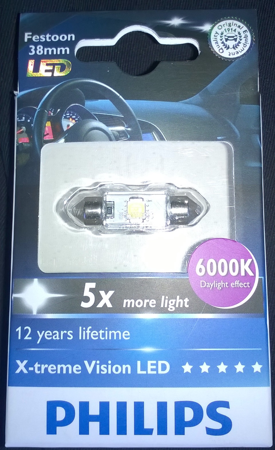 Ampoule LED PHILIPS X-Trême Vision Festoon C5W 1W 38mm 6000K