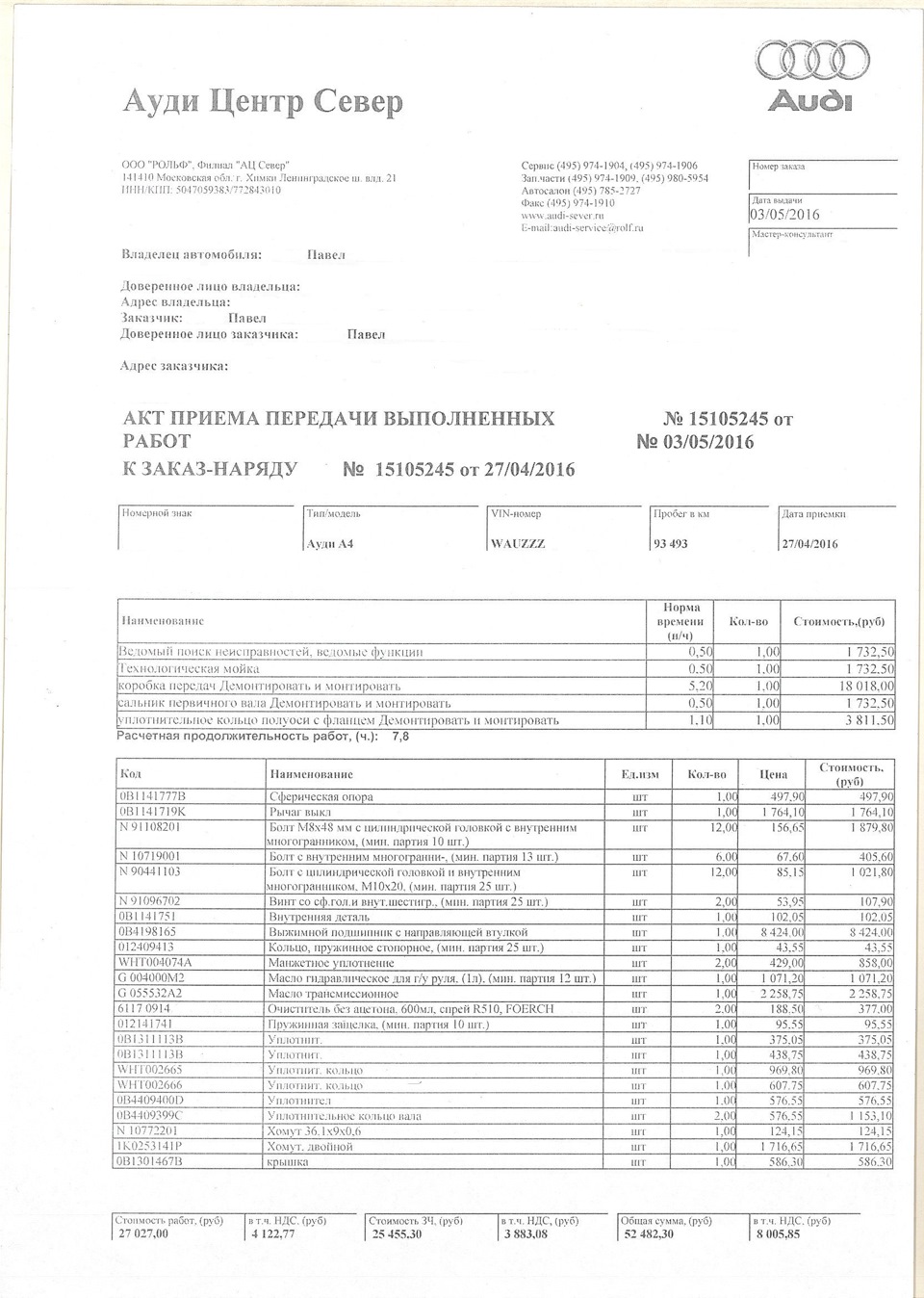 Замена сальника первичного вала КПП (Ауди Центр Север) — Audi A4 (B8 ...