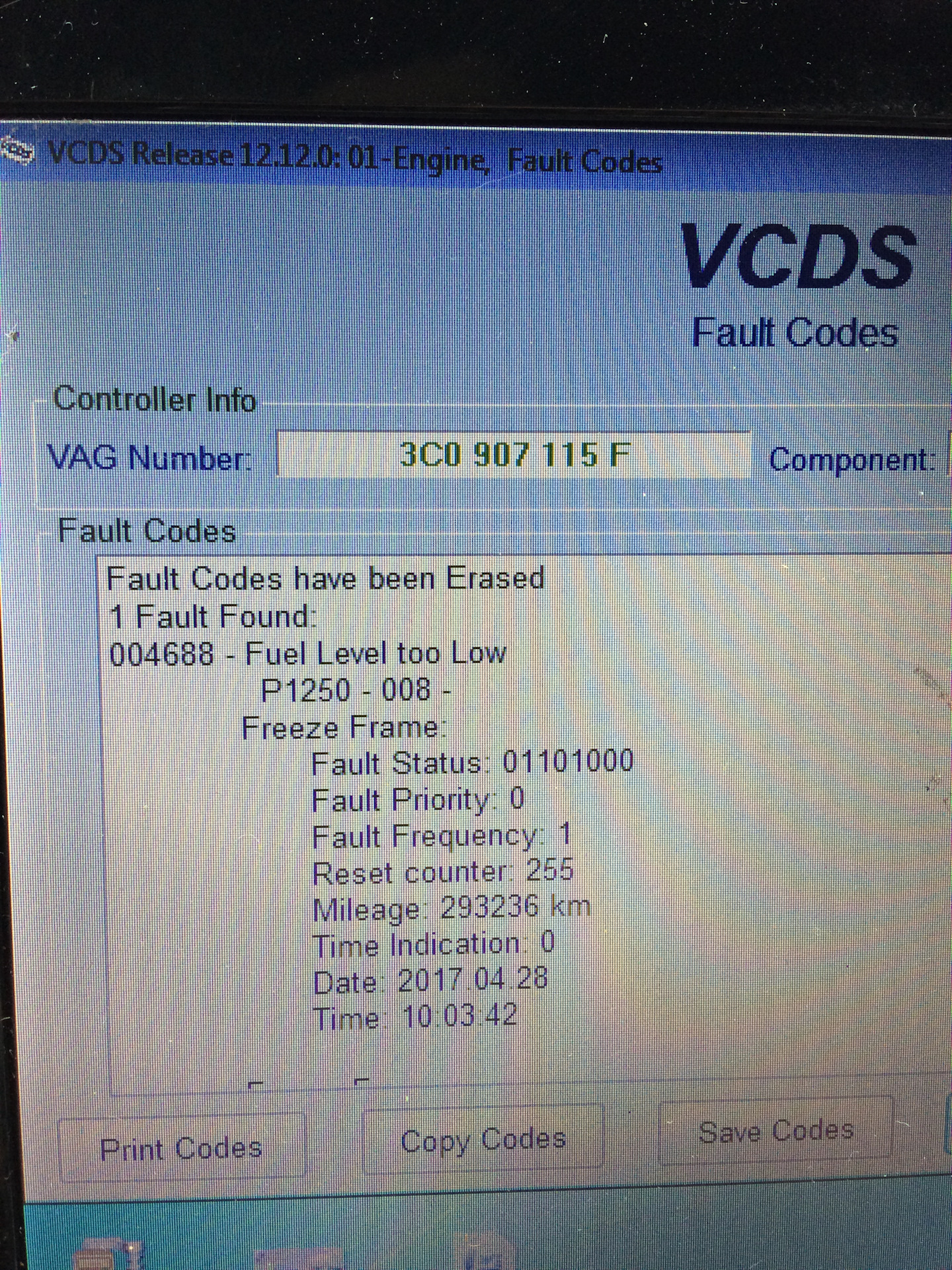 Vag fault code