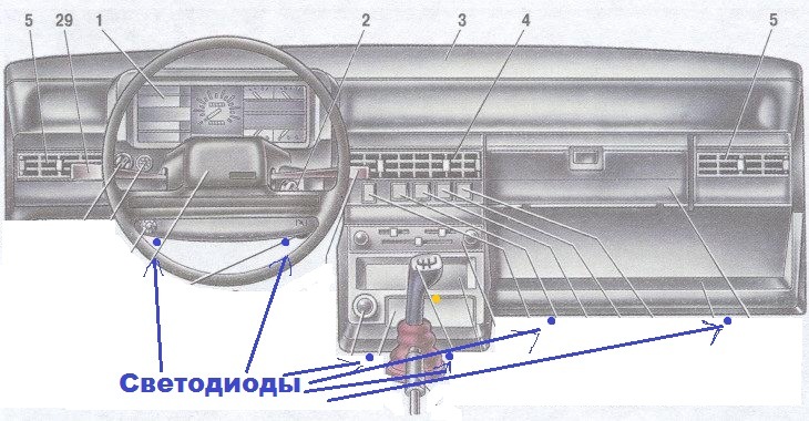 Панель управления ваз 2115 фото описание Синяя подсветка пола. - Lada 21083, 1,5 л, 1991 года электроника DRIVE2