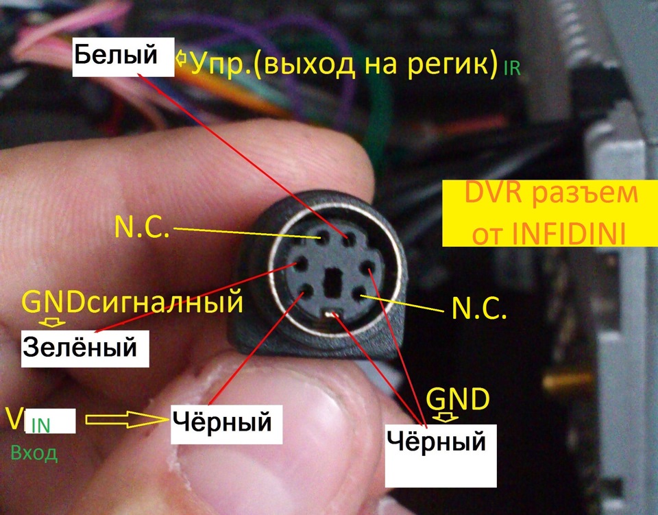 Распиновка регистратора. Камера заднего хода 5 Pin.