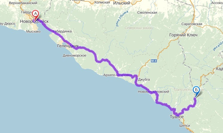 Карта новороссийск туапсе