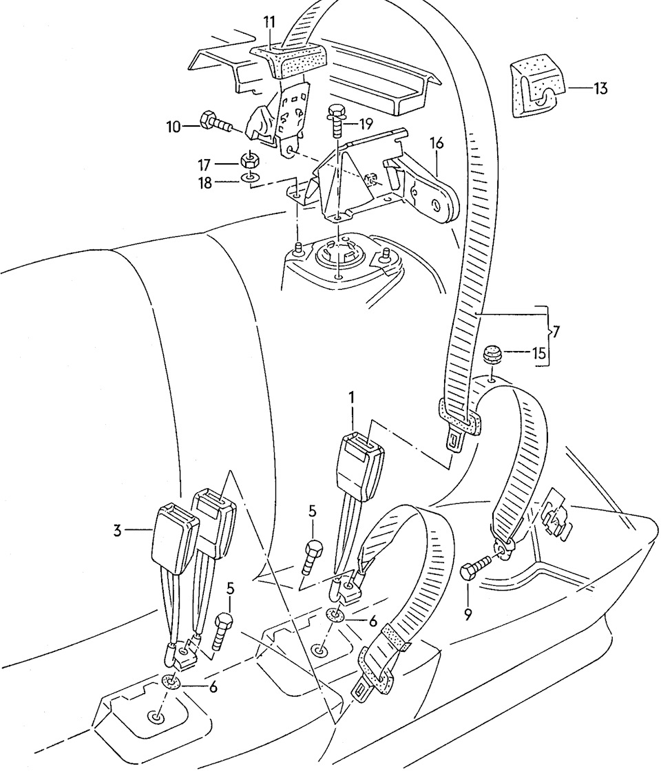 Задние ремни безопасности — Volkswagen Passat B3, 1,8 л, 1992 года | своими  руками | DRIVE2