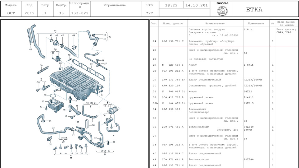 Запчасти на фото: 133022, 06J998386, 06J133518C, 31333137, 4A0820199, 1K0133366BK, 06J198781, N0206096, N90686701, 06J133781M, 2D0971461A. Фото в бортжурнале Skoda Octavia Mk2