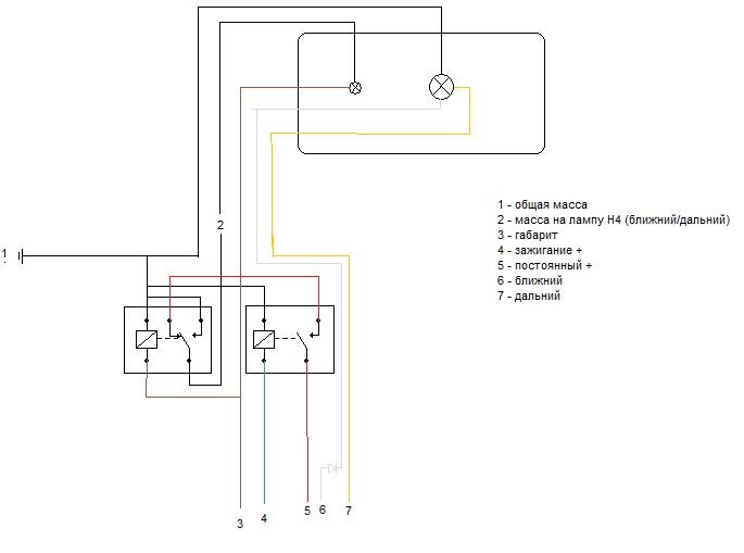 Схема лампочки н4 подключения