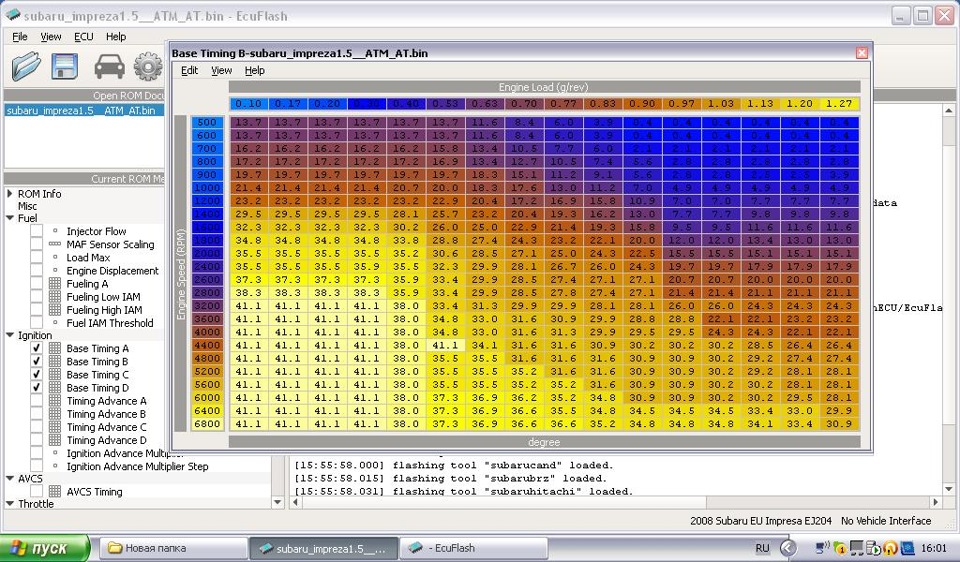 Base timing. Прошивка Субару. Топливная карта Субару Импреза. Углы зажигания ECUFLASH. Дизассемблирование прошивки ЭБУ Subaru.