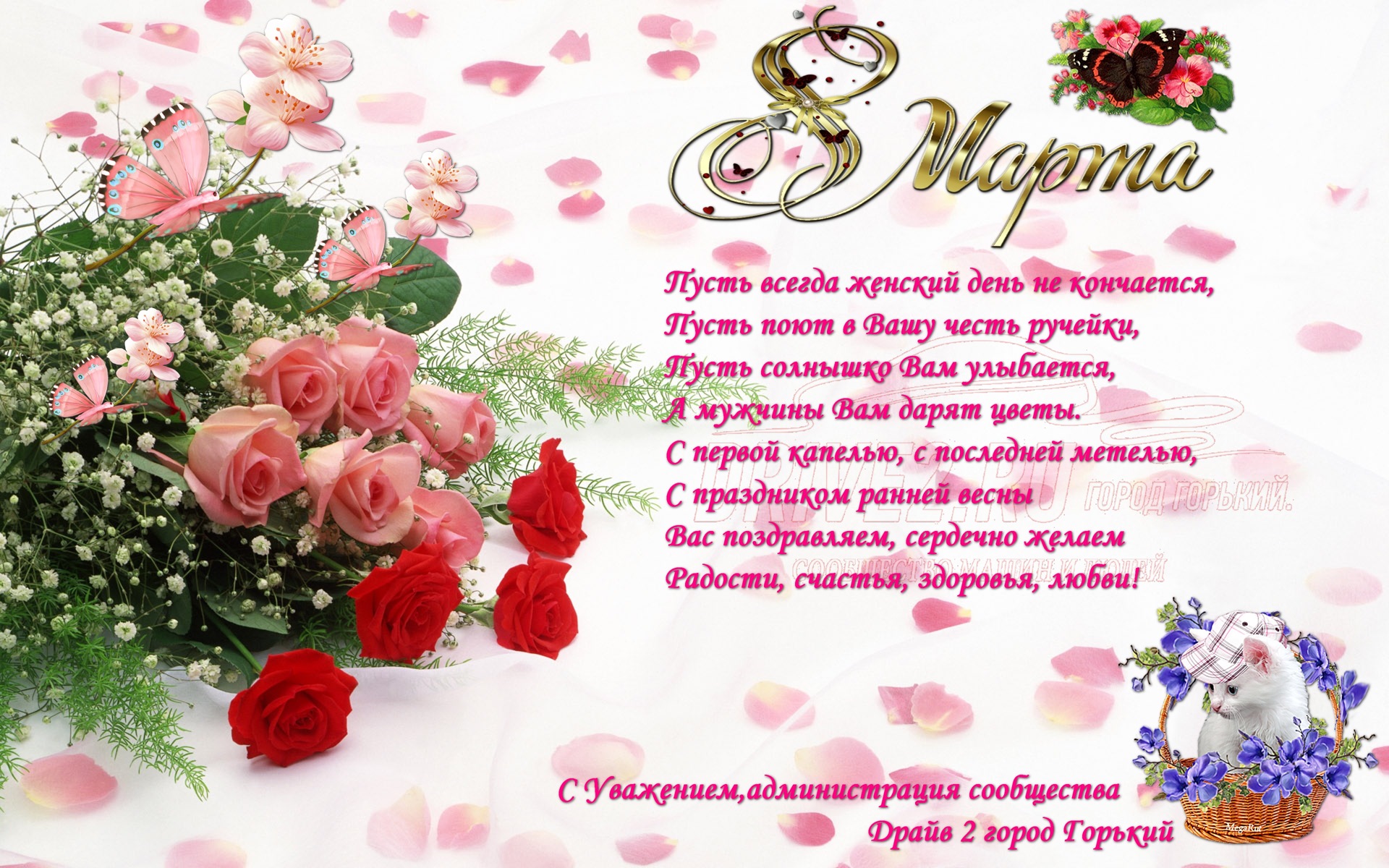 открытка с днём рождения здоровья. пусть всегда женский. с международным женским днем. пусть закончился день рожденье. стих пусть всегда женский день не кончается.