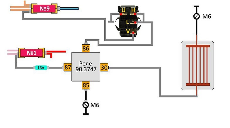 Обогрев стекла задней двери ВАЗ 2104, схема подключения