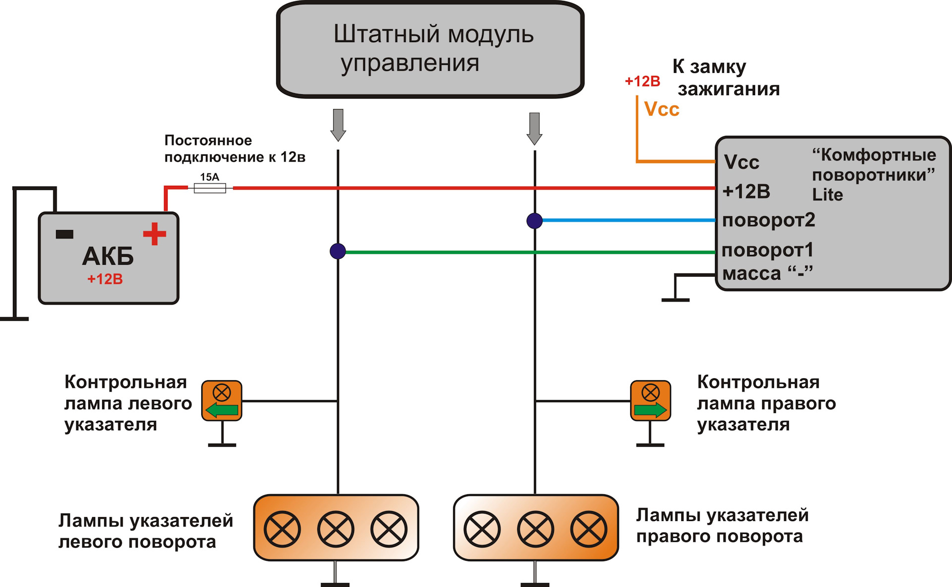 Схема как подключить поворотники