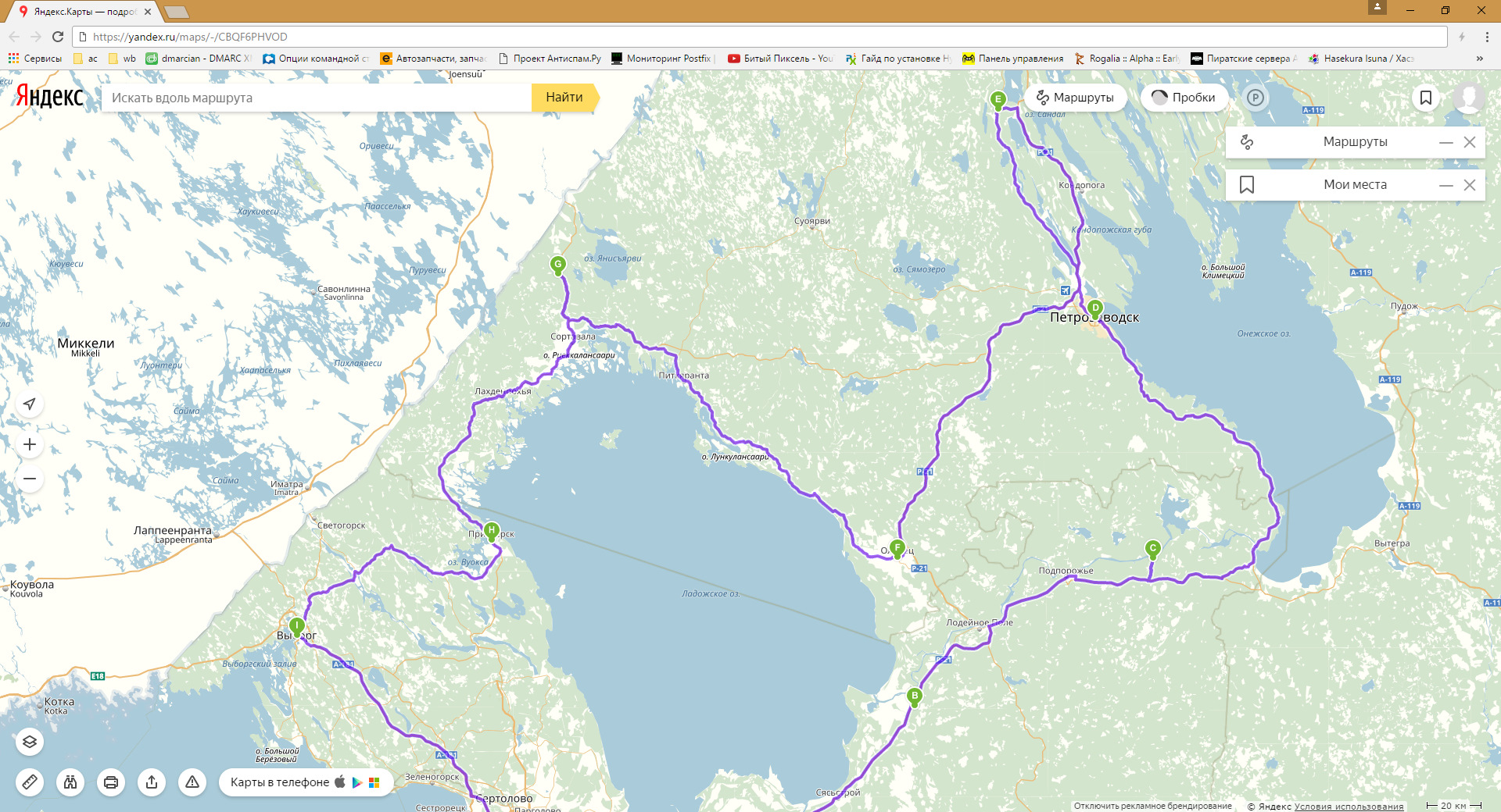 Карта вокруг ладожского озера на машине