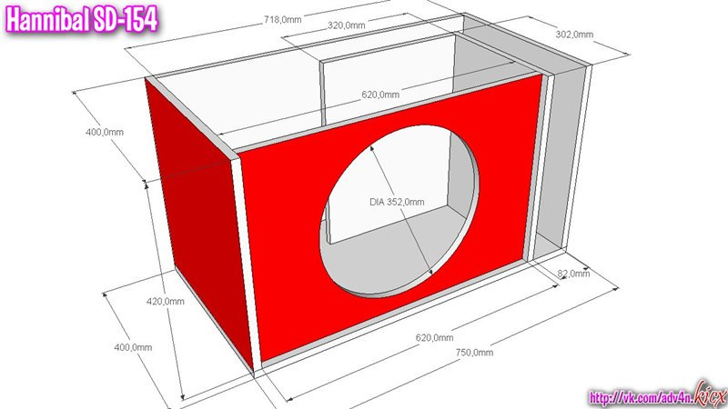 Короб под 15 сабвуфер на трубе чертеж