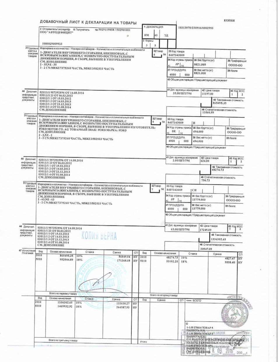 Декларация на товары в рк образец