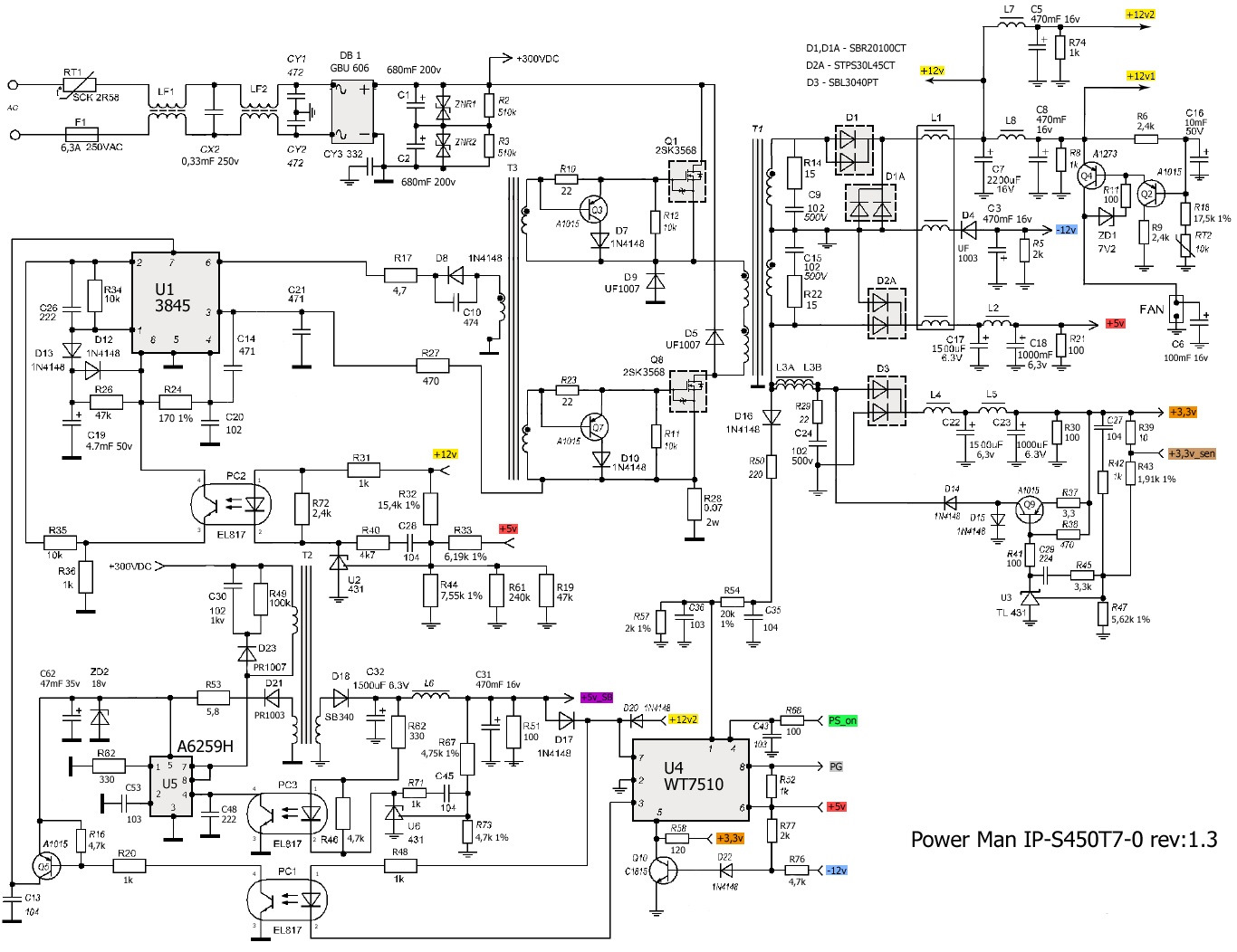 Блок питания atx на uc3843 схема