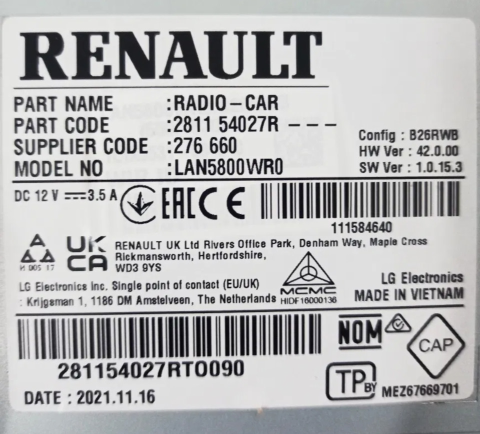 281154027R Автомагнитола RENAULT | Запчасти на DRIVE2