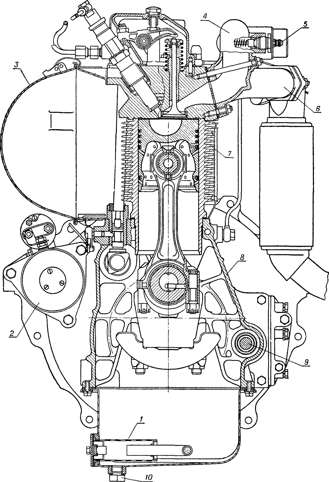 Чертеж двигателя в разрезе