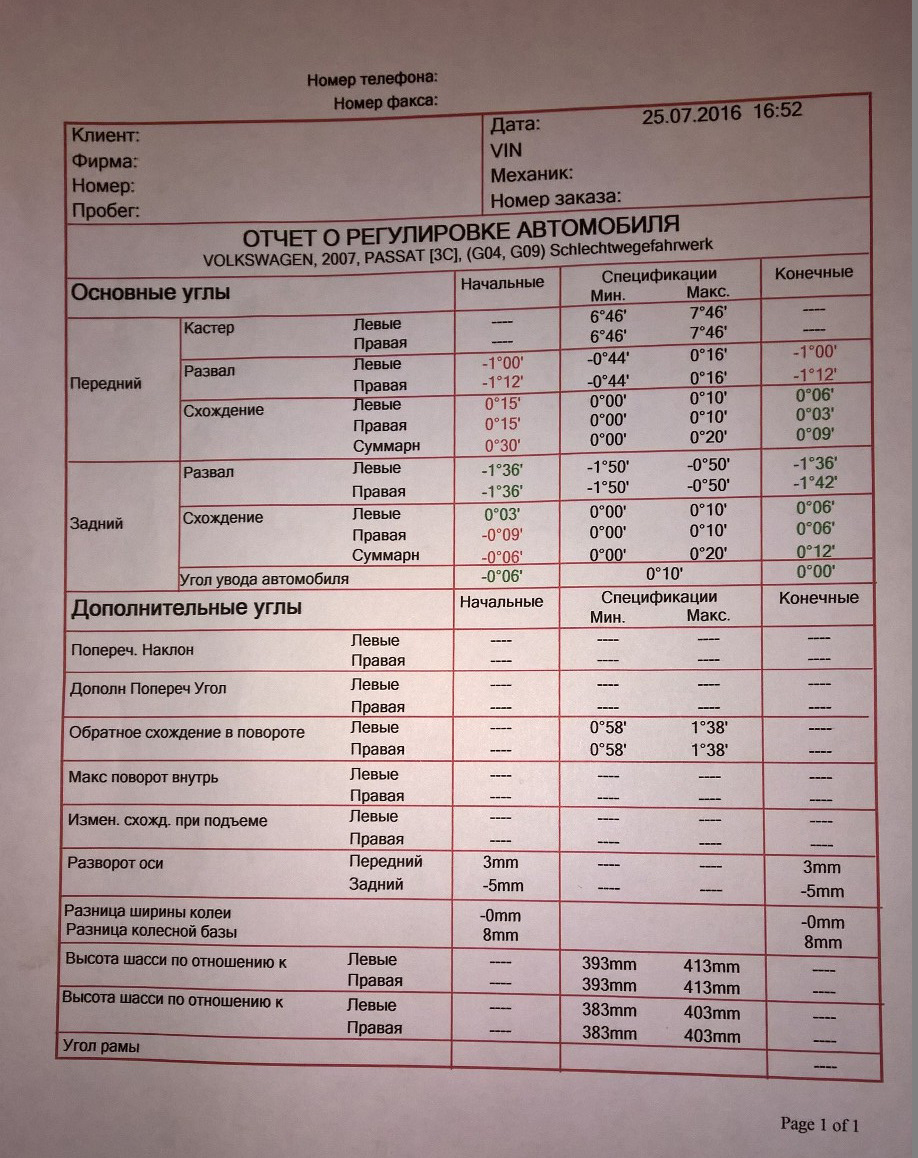 Развал Схождение На Фольксваген Пассат Б6