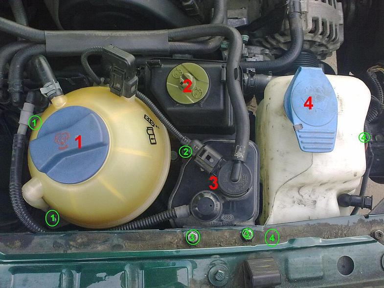 Где находится бачок гидроусилителя на фольксваген туран