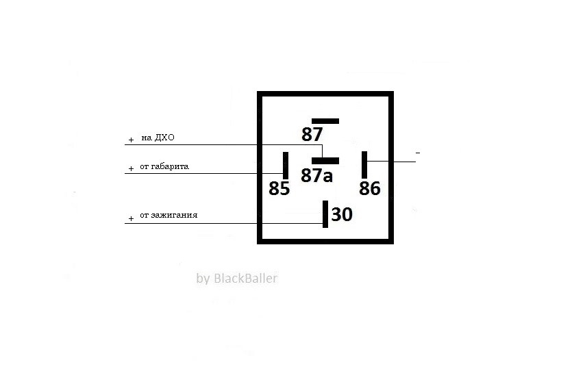 Как подключить ходовые огни через реле 4 контакта схема подключения