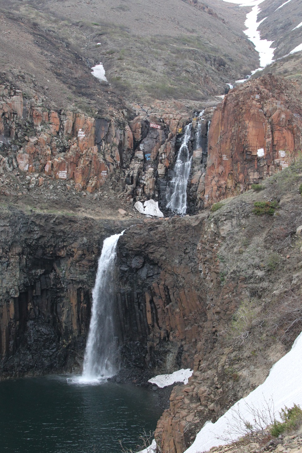 Талнах водопад красные камни