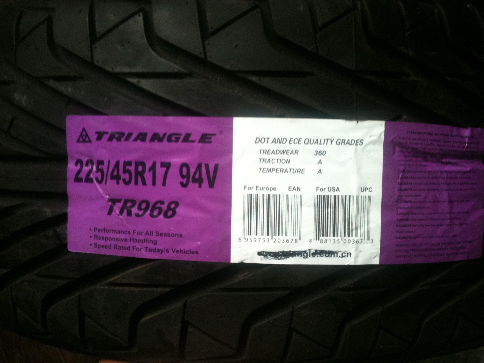 Triangle tr968 225 45 r17. Triangle tr968 225/45 r17 94v.