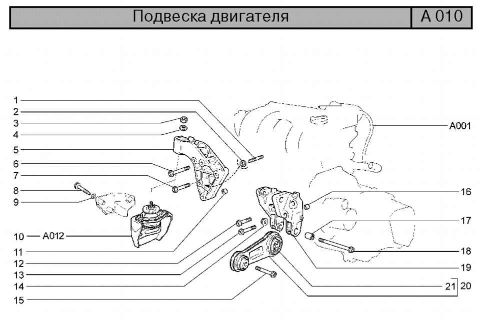 Схема крепления кронштейна генератора приора