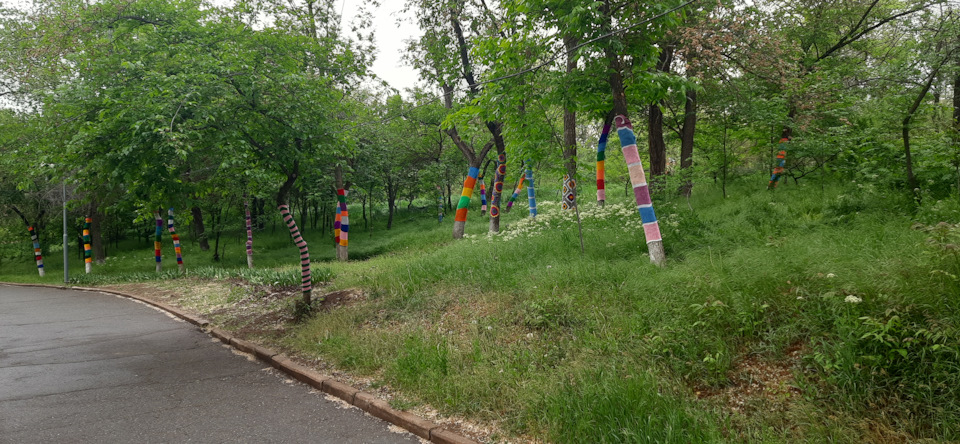 Прикольно украшенные деревья на аллее Героев. — Jeep Cherokee (KL)