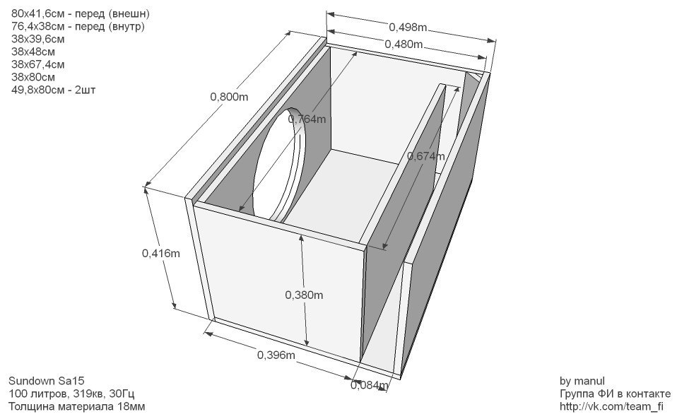 Чертеж короба под 15 сабвуфер на щели - 89 фото
