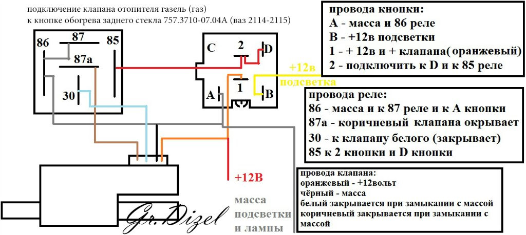 Распиновка кнопки газель