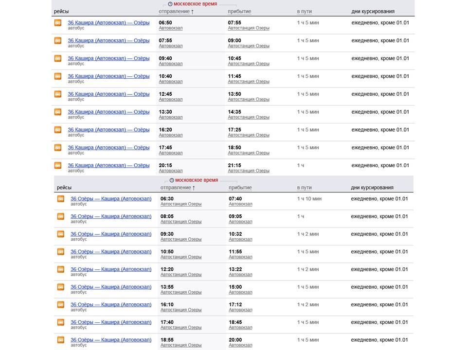 Расписание автобусов ступино кашира