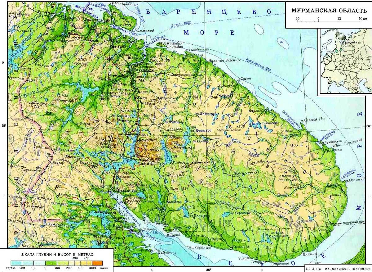 Карта кольского полуострова с городами и поселками подробная