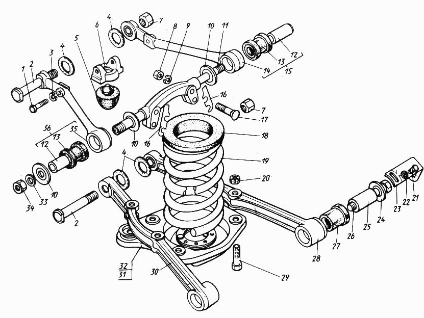Схема передней подвески газ 3102