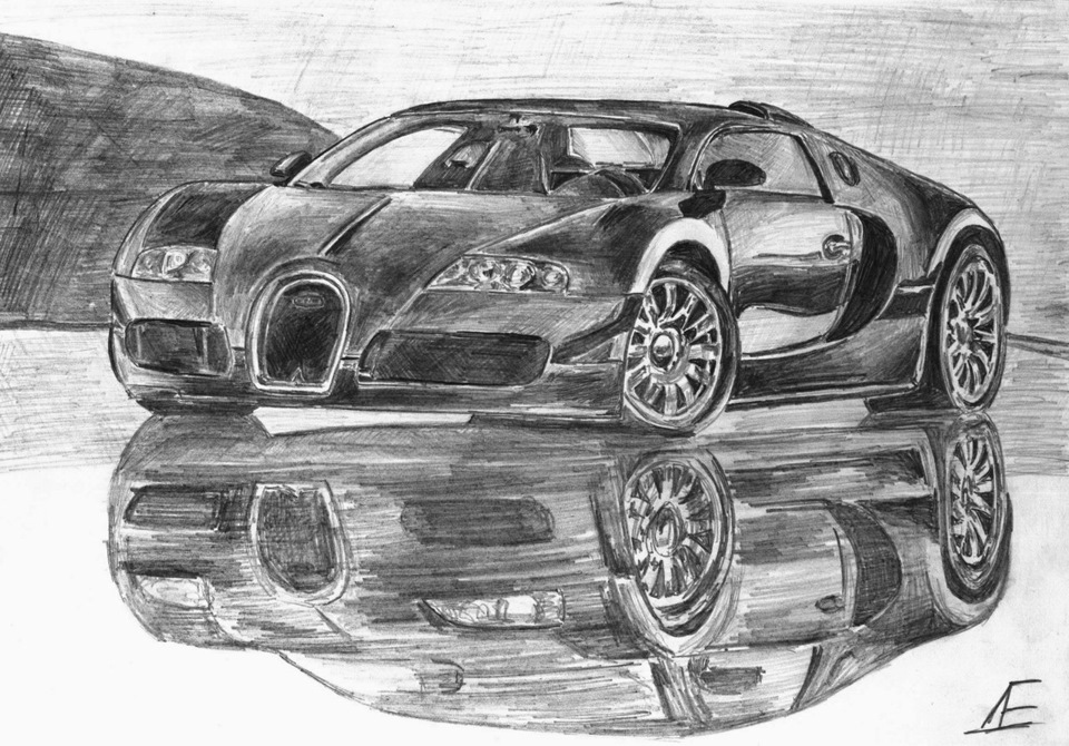 Bugatti рисунок карандашом