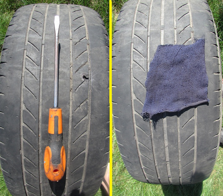 Ремонт бескамерной шины в полевых условиях. — Audi A6 Avant (C5), 2,5 л ...