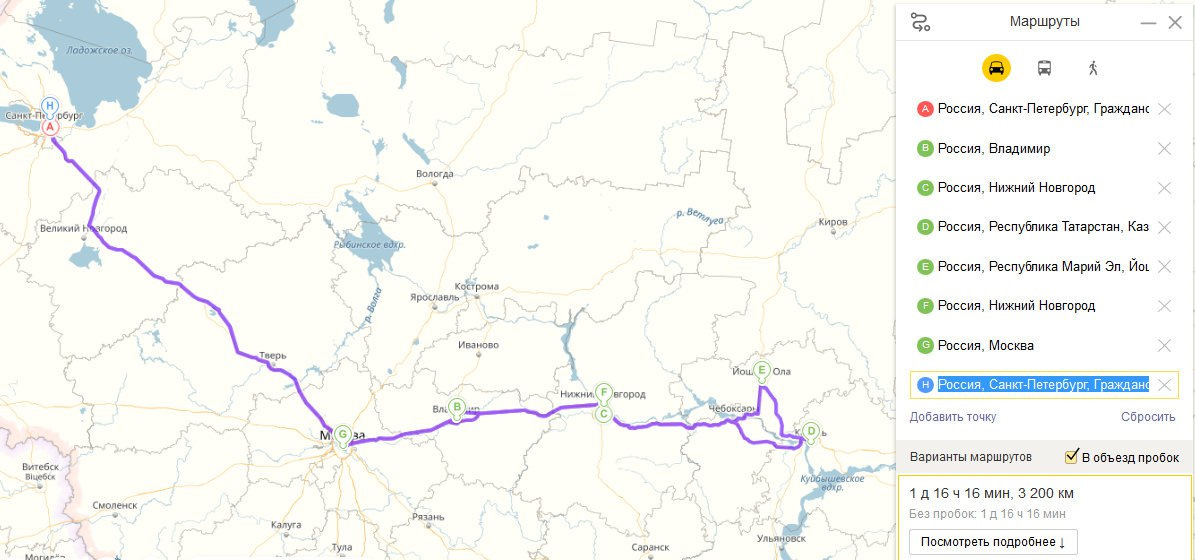 Карта нижний новгород до санкт петербурга