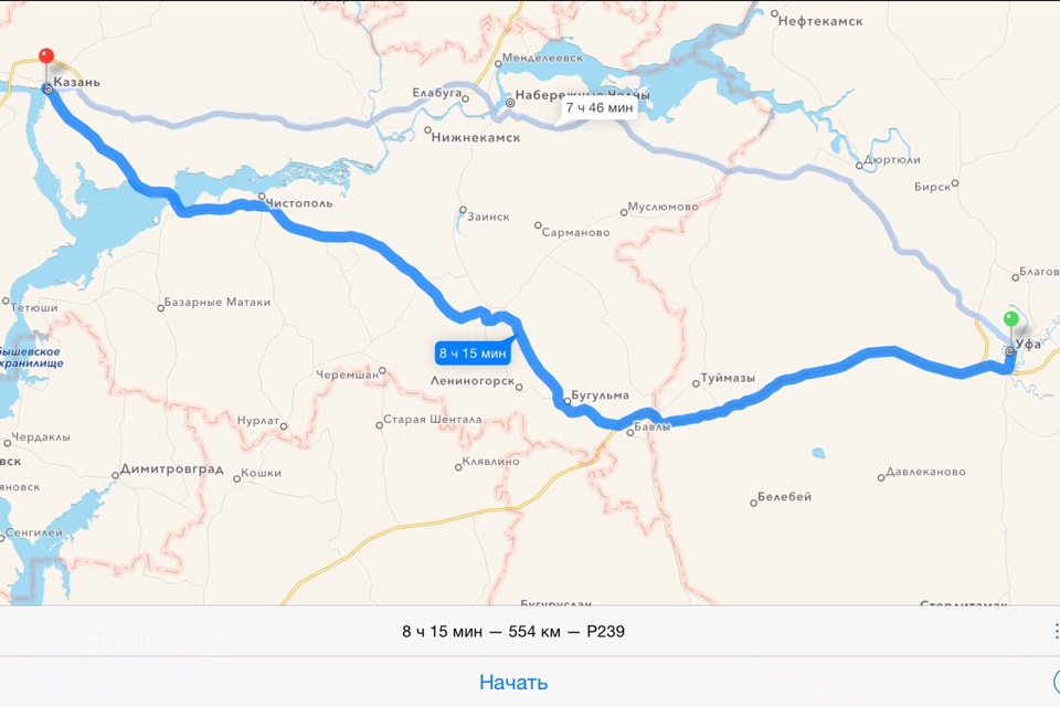 Казань уфа расстояние на машине по трассе
