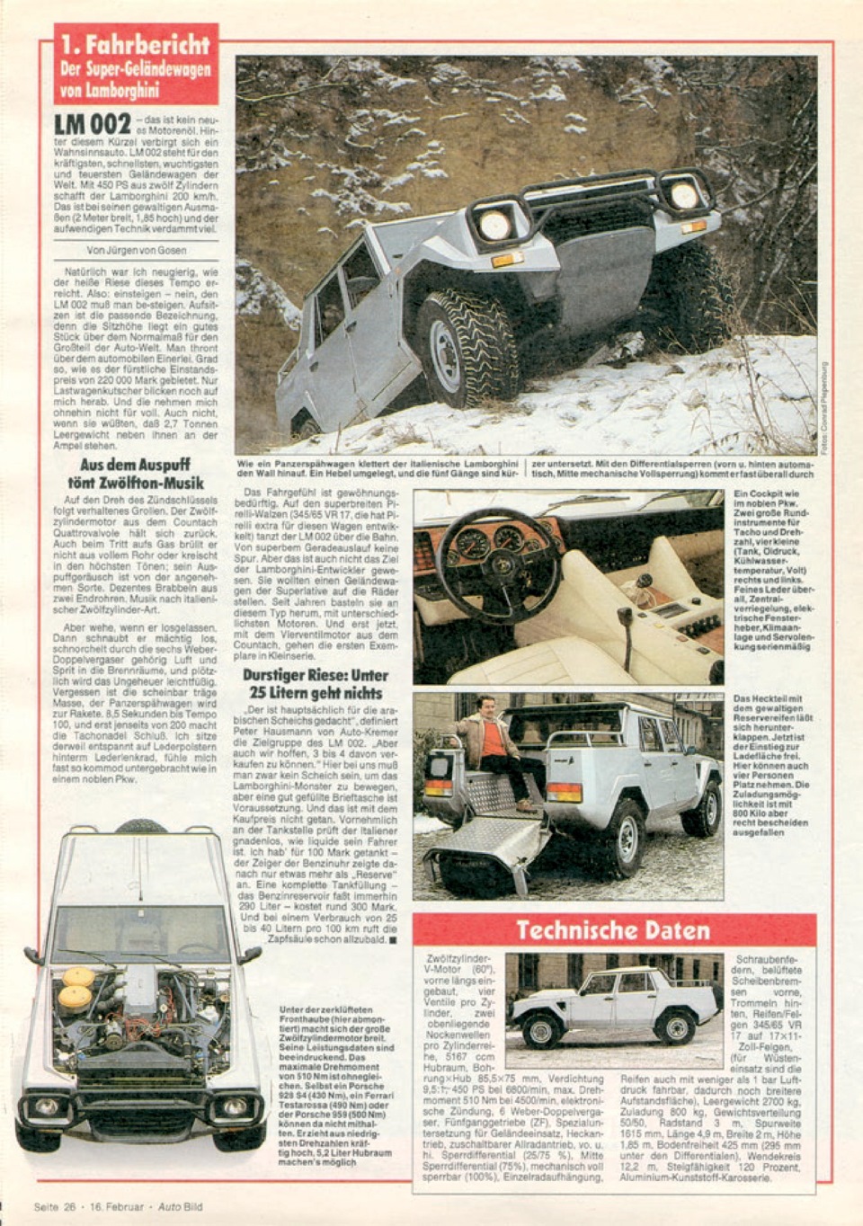 Lamborghini LM002 — первое знакомство (Auto Bild 16.02.1987) — DRIVE2